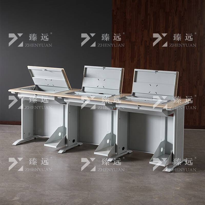 臻远ZY4012421隐藏式翻转电脑桌培训桌办公桌C款三人位