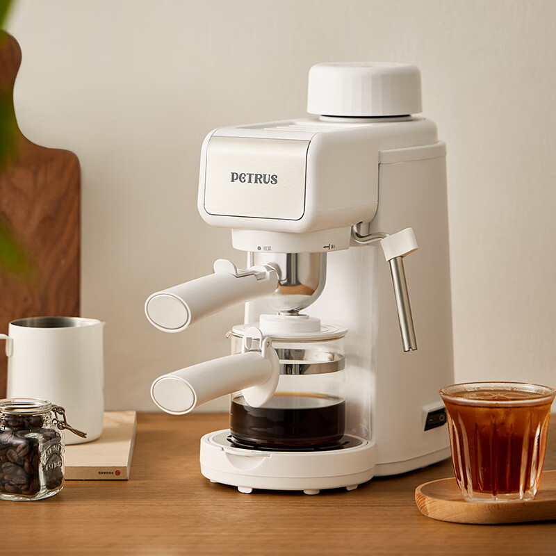 柏翠【政府补贴】意式咖啡机酱香拿铁家用小型浓缩蒸汽半自动一体打奶泡机办公室 PE2160 礼物 白色
