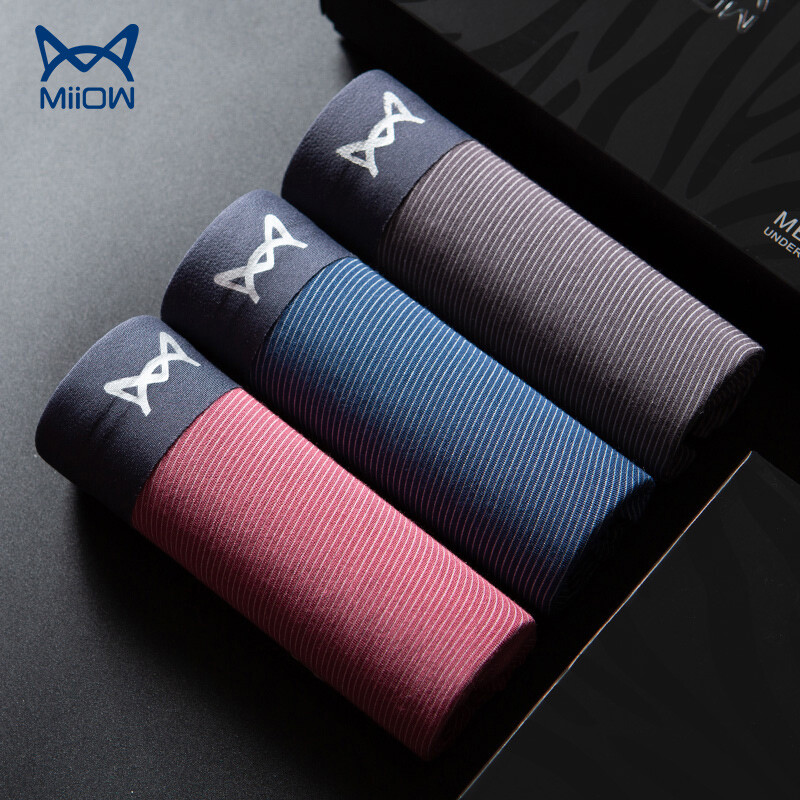 Miiow men's underwear men's boxer pants seamless 50 thread modal breathable men's underwear boxer men's Shorts 3 gift boxes mixed color L