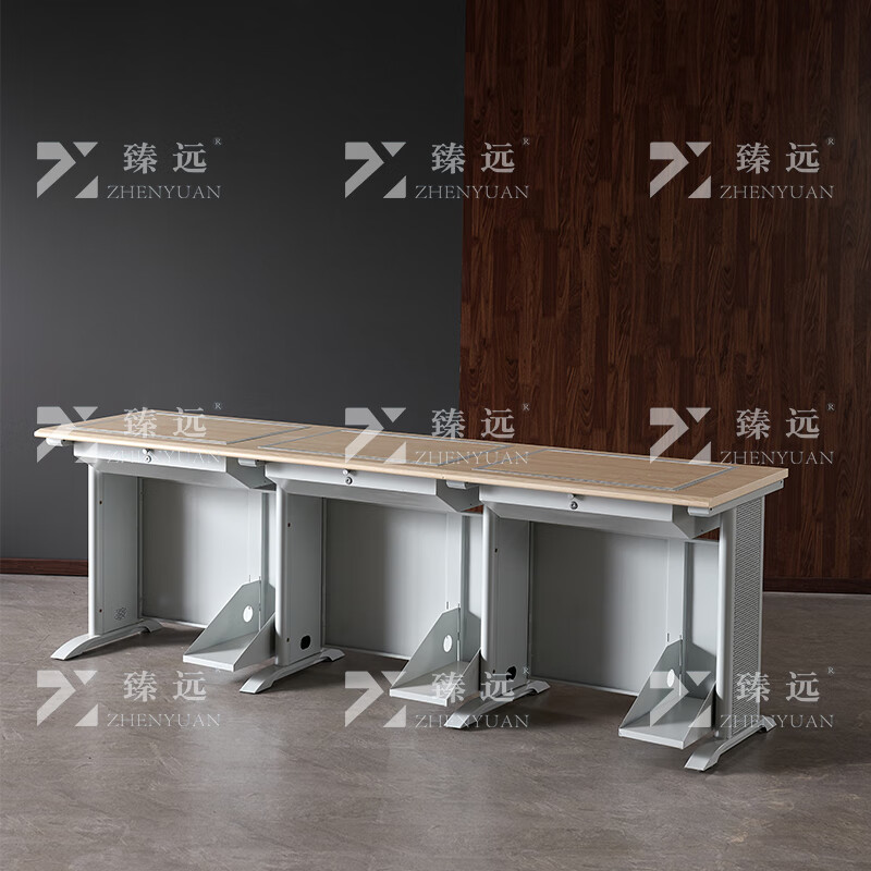 臻远ZY4012421隐藏式翻转电脑桌培训桌办公桌C款三人位