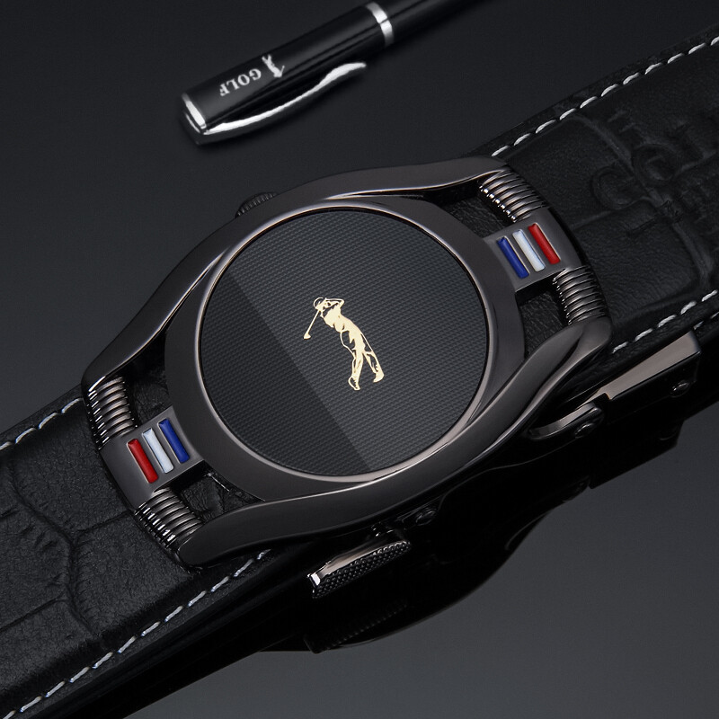 Golf Golf Belt men's crocodile pattern head leather belt alloy automatic buckle men's belt business casual trouser belt belt gift box p8bv34829j black