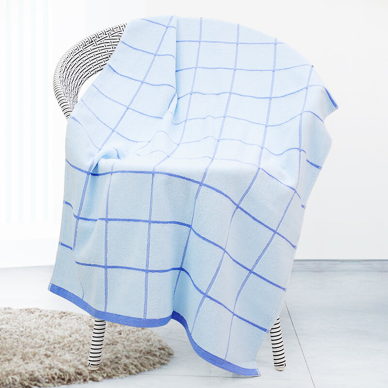 Xinya bath towel pure cotton water absorbent skin friendly bath towel all cotton Suellen Plaid large bath towel light blue 68 * 135cm