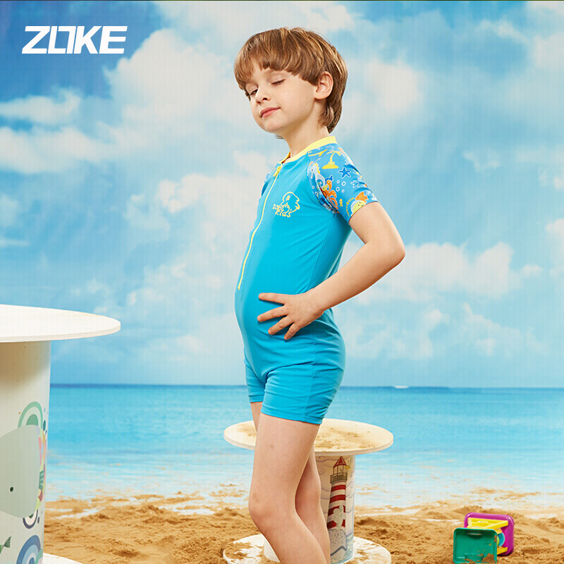 Zhouke Zoke children's one-piece swimsuit children's middle and large children's sunscreen quick drying swimsuit men's baby children's warm spring women's ll65o4403 Lake orchid