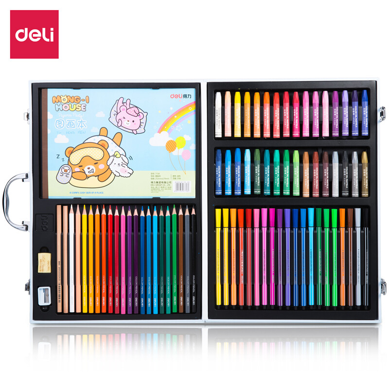 Deli student stationery gift box / children's painting supplies gift bag 78 piece painting set (watercolor pen crayon color lead oil painting stick painting book) 75401