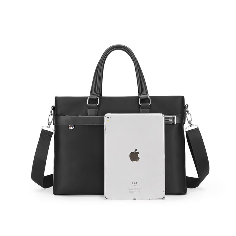 恒源祥精英男包手提包帆布男士电脑包斜挎商务公文包男大容量牛津布 商务精英公文包HYX0634 黑色