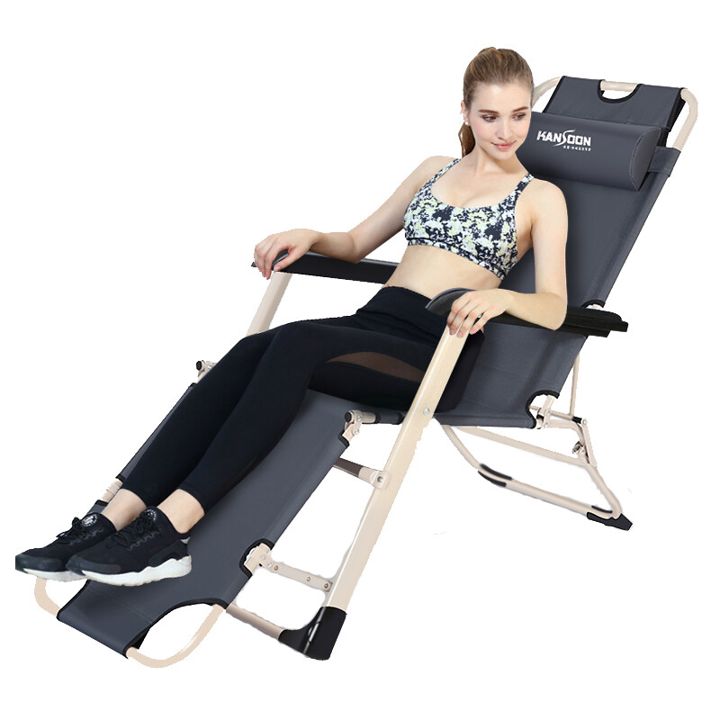 KAISU folding chair folding bed outdoor leisure reclining chair escort bed afternoon bed sitting and lying 178 version folding reclining chair fc57 gray