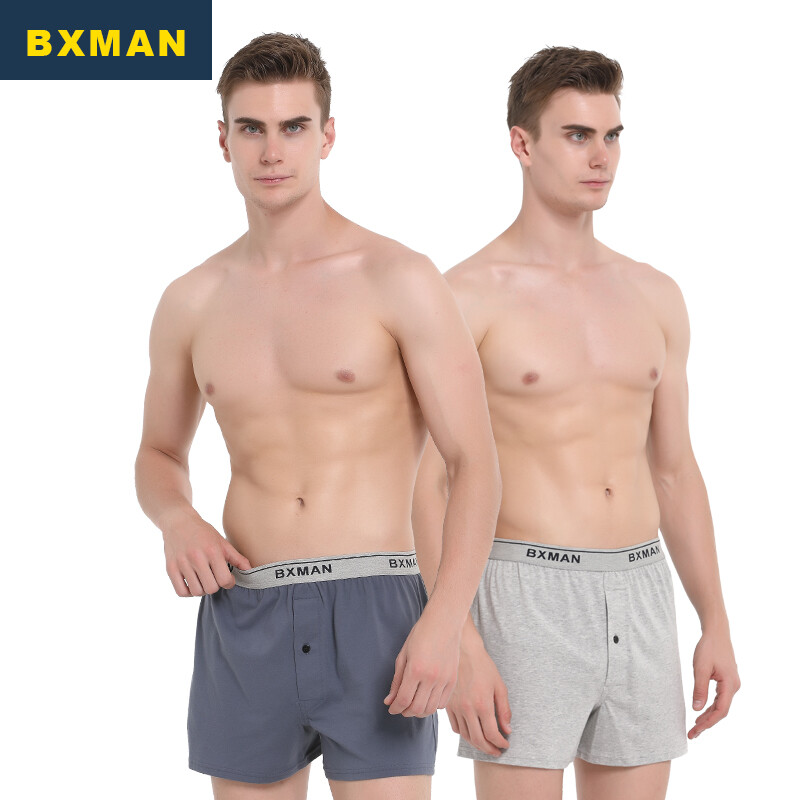 Bxman loose men's underwear men's boxer pants pure cotton knitted aro pants middle Waist Shorts men's pajamas plus 2 pack ek0203 175L