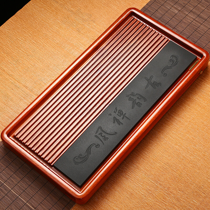 Gold inlaid jade tea tray mahogany tea tray solid wood tea sea Kung Fu tea set accessories ancient Zen style