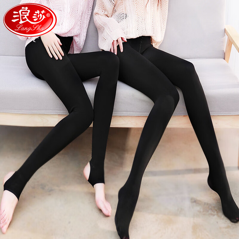 Langsha Leggings women's thin flannel leg integrated pants wear thin spring and autumn black flesh color thin pantyhose black step foot size (170g thin velvet, suitable for 6-18 degrees and 80-140kg)