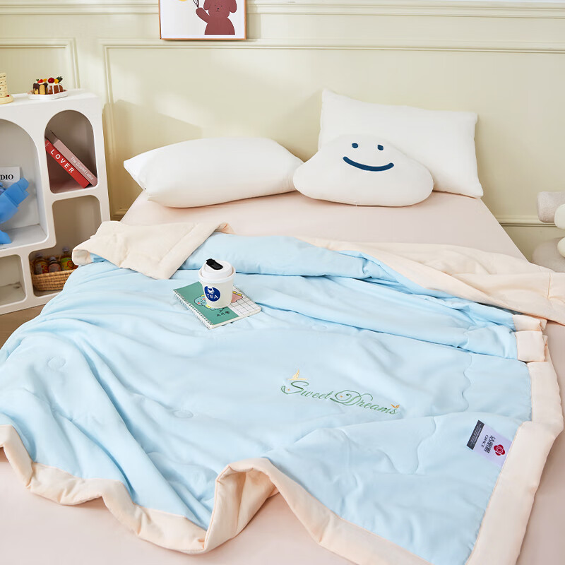 洁丽雅亲肤舒柔被印花夏凉被可水洗空调被 空气蓝 150*200cm