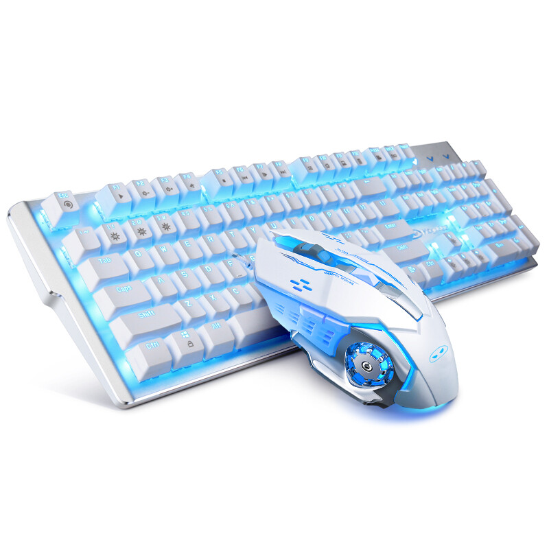 Magegee mechanical storm suit real mechanical keyboard mouse suit backlight game desktop computer notebook keyboard mouse suit white Blu ray axis