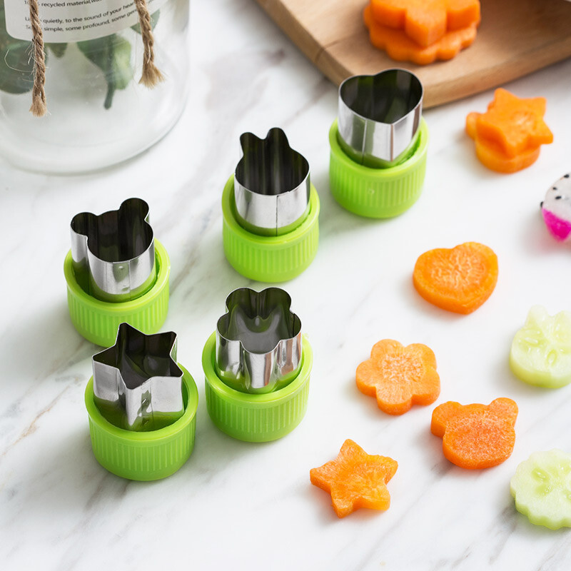 Magic kitchen stainless steel butterfly face mold baby food supplement household embossed fruit cartoon flower cutter 5-piece set
