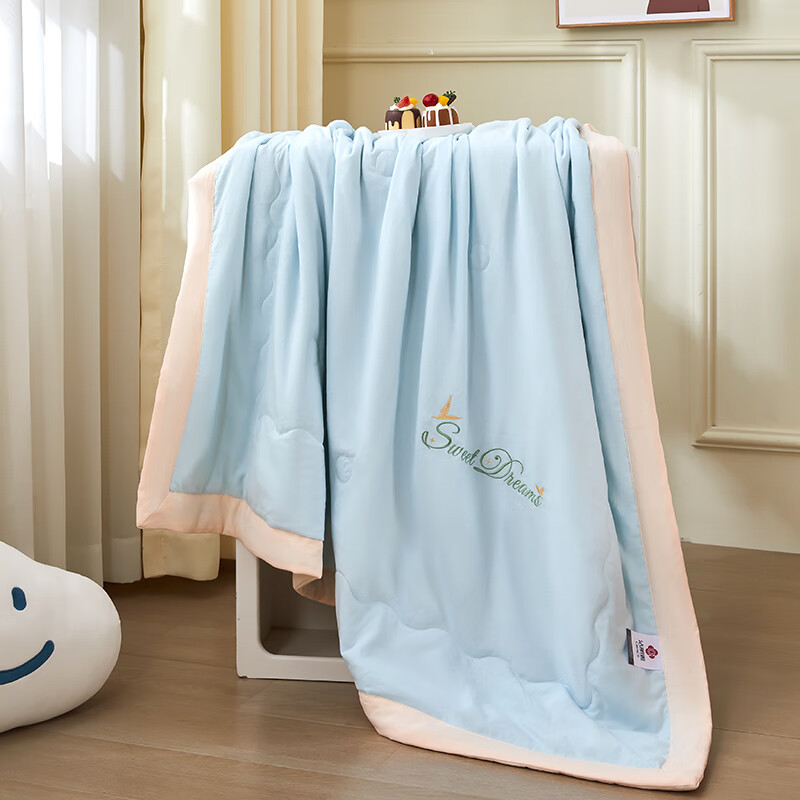 洁丽雅亲肤舒柔被印花夏凉被可水洗空调被 空气蓝 150*200cm