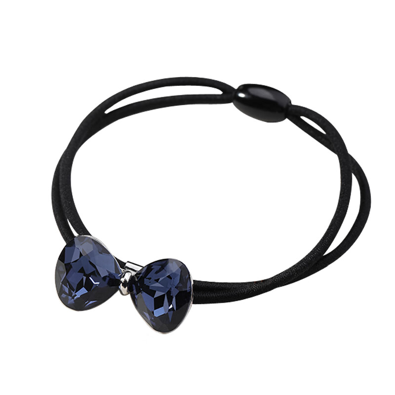 Uplus simple bow crystal high elastic horsetail head rope sapphire blue (bracelet hair circle dual-purpose double head rope binding scalp tendon hair rope Japan and South Korea hair accessories)