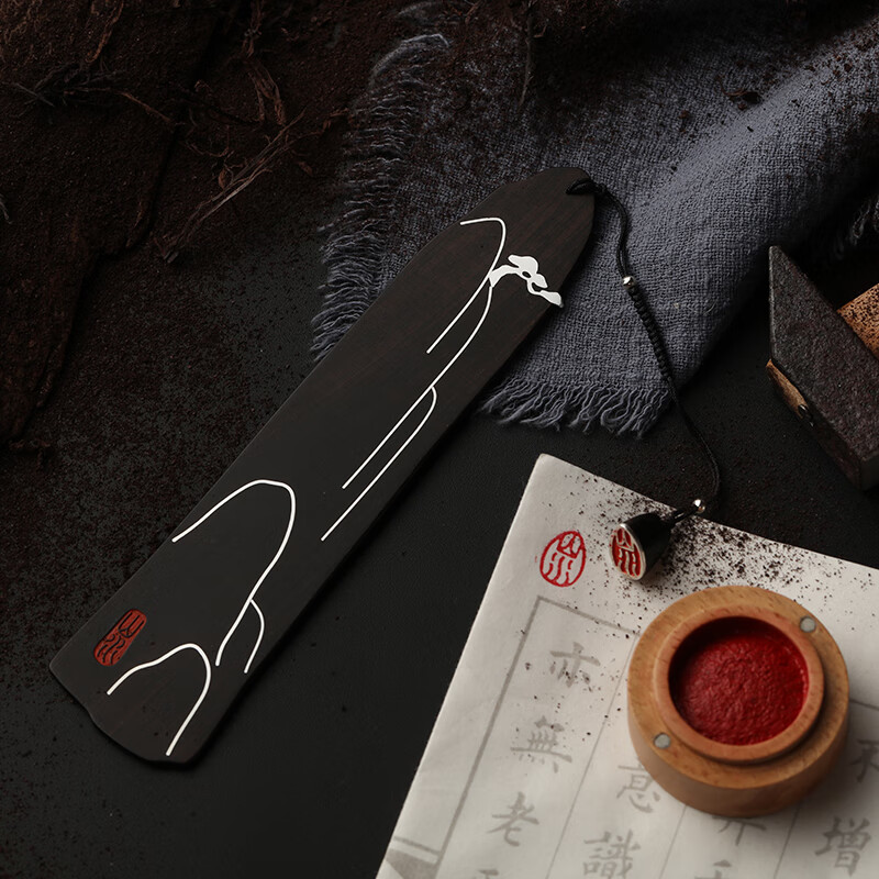 Miz miez Chinese style ebony wooden bookmark seal original silver inlaid handmade customized characteristic gift for leaders, friends, teachers and elders