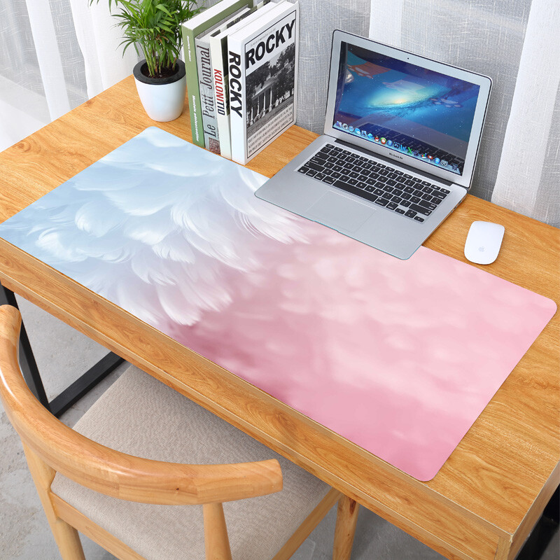 Lingmei small fresh mouse pad super large leather mouse pad anti slip waterproof e-sports game office computer desk pad cartoon lovely writing desk pad 90 * 42cm pink blue feather
