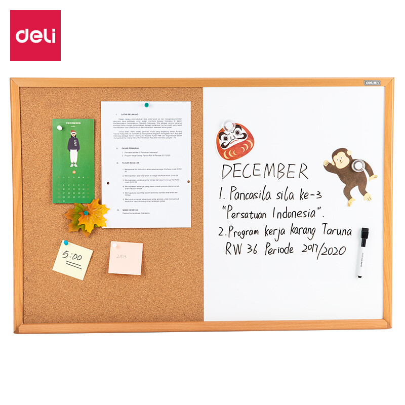 Deli 60 * 90cm softwood whiteboard combination display board photo wall message board office notes decorative board 8753