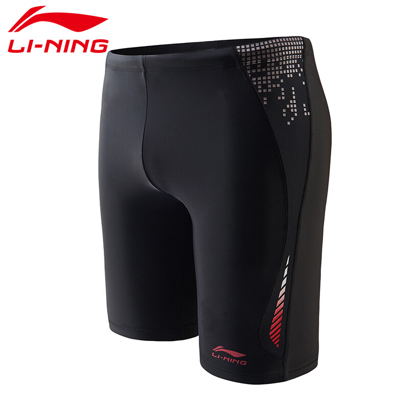 Li-Ning swimming trunks men's professional knee length chlorine resistant swimming trunks men's hot spring five point swimsuit lscp011-1 Black XL