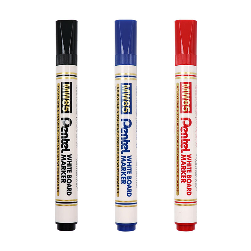 Japanese Pentel whiteboard pen water-based erasable marking pen easy to write easy to erase round head pen black / red / blue mw85 3 pieces