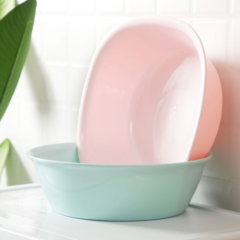茶花家用加厚塑料脸盆宝宝婴儿可爱马卡龙洗脸盆抑菌大号圆盆方盆 【直径*高：34*10.4cm】红色圆盆