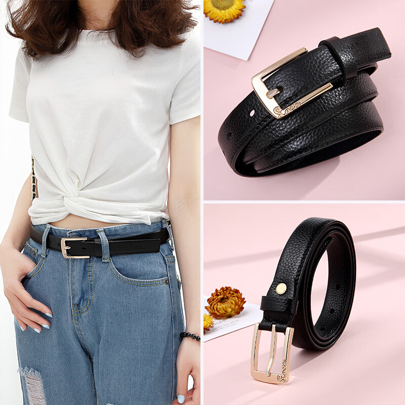 Golf golf top leather belt women's pin buckle belt gift box casual jeans women's belt e7bv17923j black