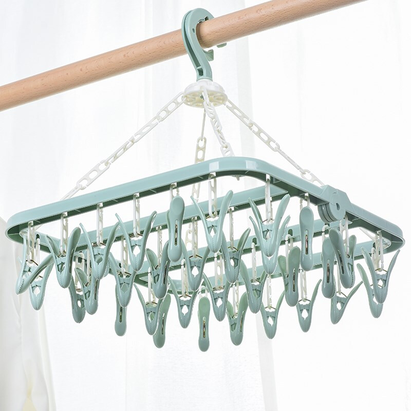 Dream court clothes rack with clothes drying clip folding clothes drying rack drying socks rack underwear rack artifact 32 clip green 1856