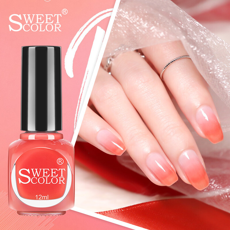 SweetColor tasteless nail polish, fashionable and popular color, healthy red 12ml jelly powder, watermelon red gradient (environmental protection, waterproof, fast drying manicure for beginners).