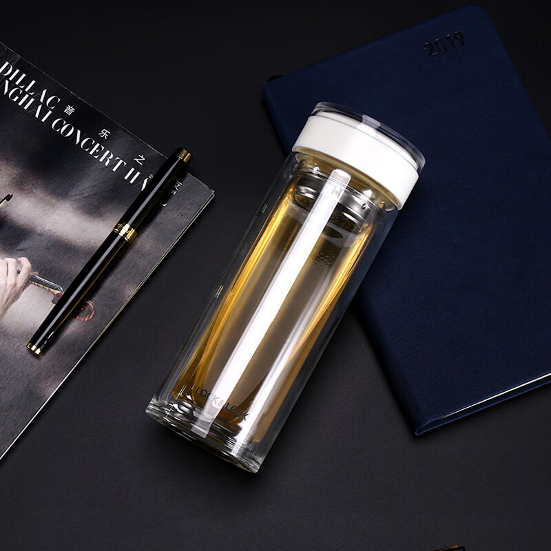 Lock & lock glass water cup simple and pure double-layer heat-resistant glass male and female student water cup creative portable tea cup llg625w white 300ml