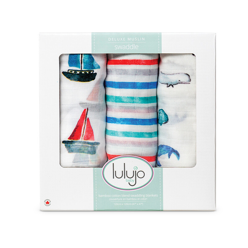 Lulujo baby Canadian brand baby bandage newborn bamboo cotton bandage Baby Quilt Baby Bath Towel 3 pieces combined 120 * 120 lj136 sea voyage