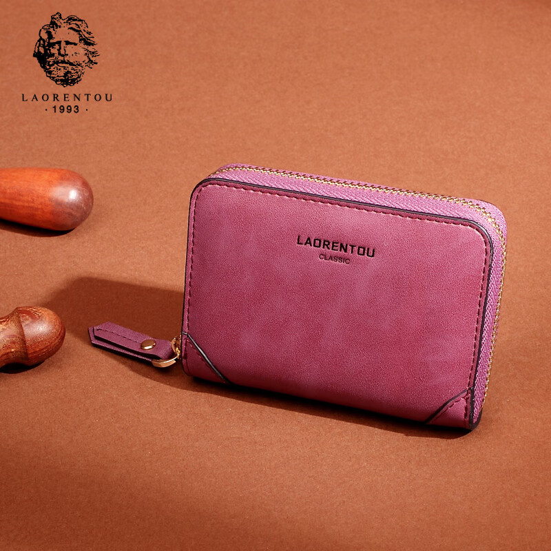 LAORENTOU cow pickup bag female zipper female Mini thin multi-functional short Hong Kong Style multi card slot zero wallet jd205246j0zy06l1r purple