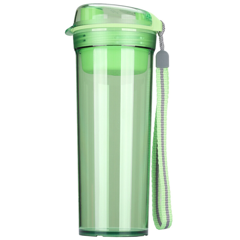 Tupperware crystal color tea rhyme plastic cup heart movement sealed water leakage proof cup with rope filter lattice melon green 400ml