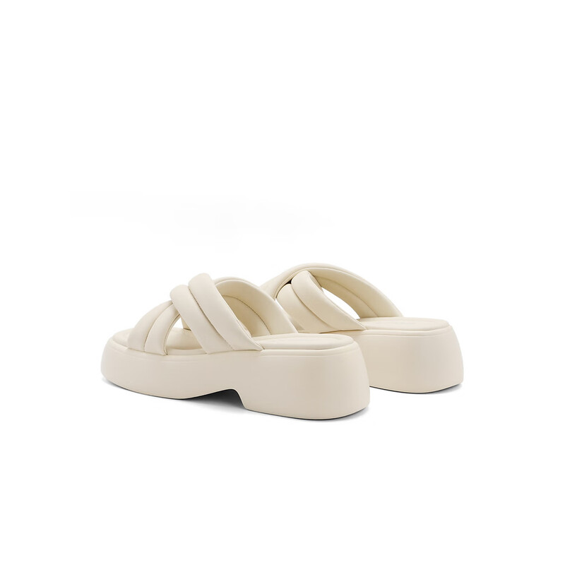 百丽膨膨沙滩凉拖女2023夏季新商场同款增高外穿休闲拖Z9J1DBT3 米色 38