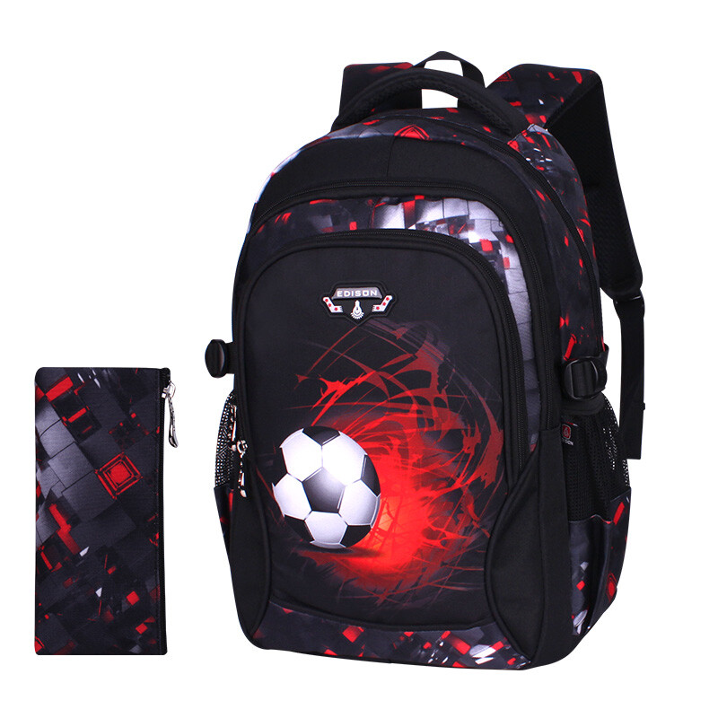 Edison schoolbag for primary school students male grade 1-2 fashion ultra light dirt resistant wear-resistant football printed backpack 6-12 years old 991-1m red football small