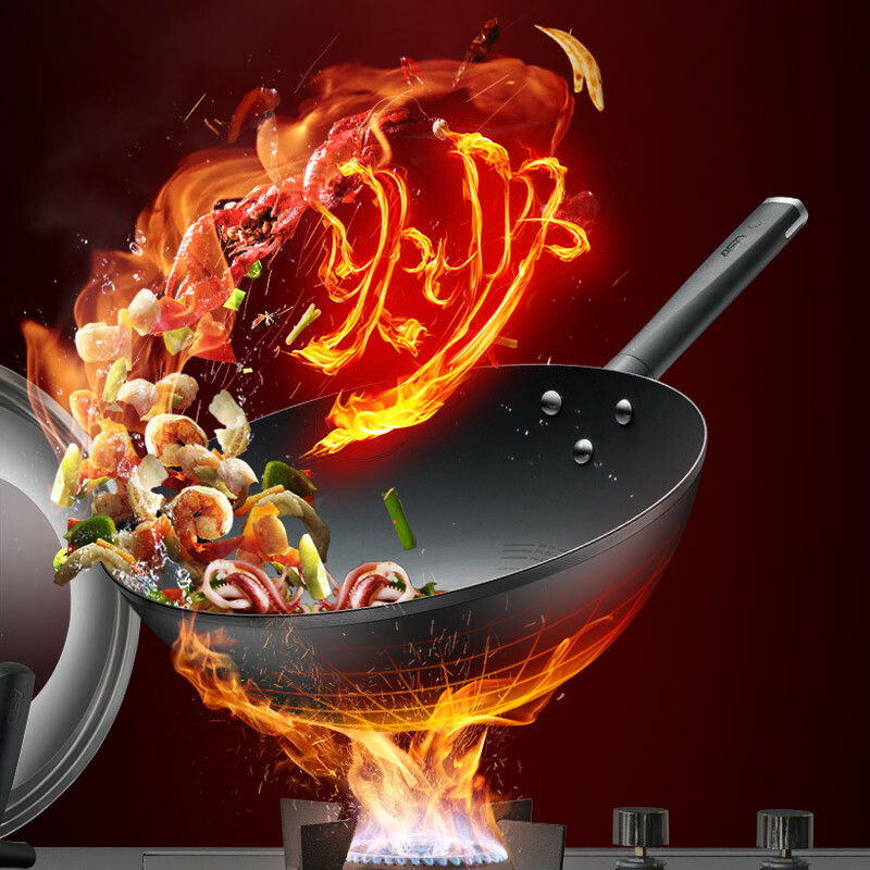 Aisida frying pan 30cm fine iron new third generation cyclone can't rust frying pan cf30m2q healthy uncoated frying pan