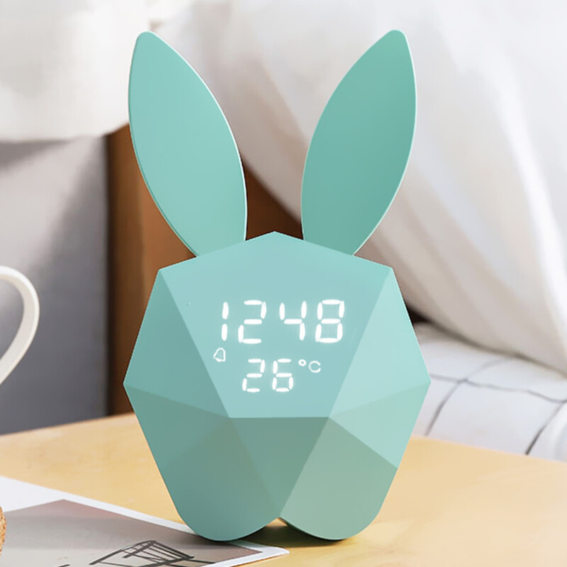 Mashi alarm clock birthday gift music electronic clock creative mute children's voice control wall watch cartoon personality student Christmas gift box packaging annual meeting gift r-01 rabbit MINT