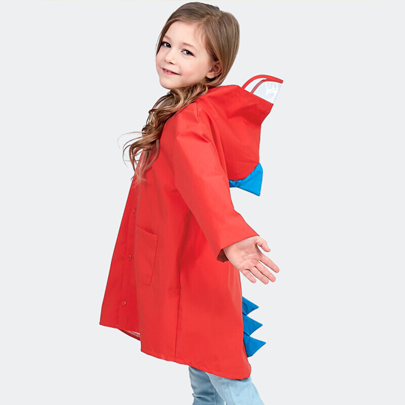 Bangini children's raincoat non disposable boys and girls' raincoat cloak raincoat cute little dinosaur pupils' schoolbag raincoat cloak children's rain gear reusable red XXXL