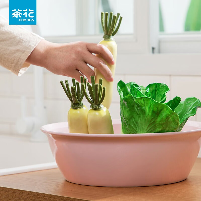 茶花家用加厚塑料脸盆宝宝婴儿可爱马卡龙洗脸盆抑菌大号圆盆方盆 【直径*高：34*10.4cm】红色圆盆