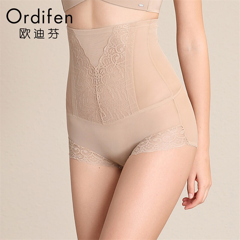Odifen body shaping underwear women's high waist, abdomen closed, thin triangular underwear, adjustable body shaping and beauty lace women's underwear xt9102, bare skin 2XL