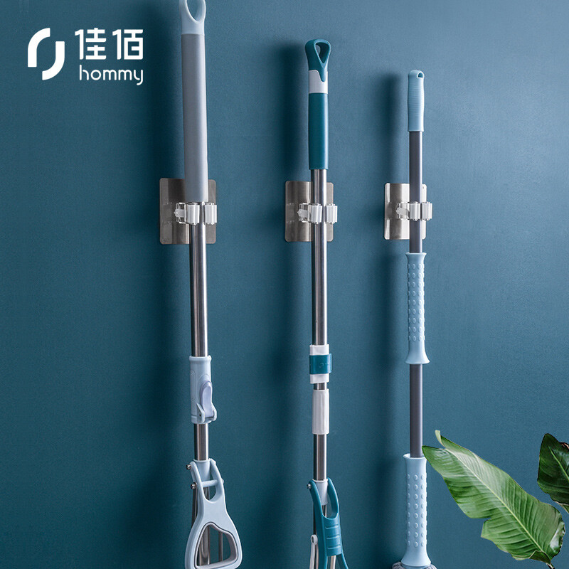 Jiabai suction cup mop rack broom rack hole free mop clip toilet mop hanger storage rack three daily necessities