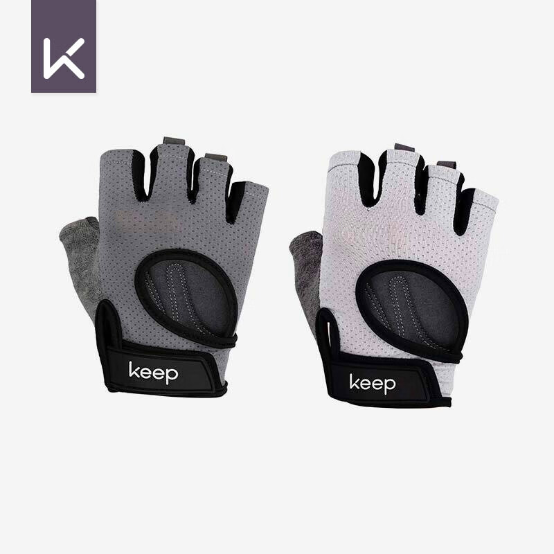 Keep fitness gloves men's three-dimensional palm pad version dumbbell instrument wrist guard strength training wear-resistant anti-skid smoke white M