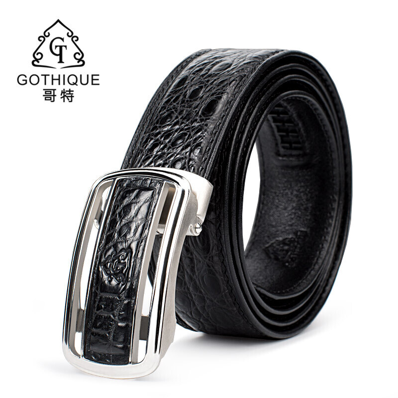 Gothique crocodile leather belt light luxury business men's belt automatic buckle casual crocodile belly pants belt gt7280 black 125cm