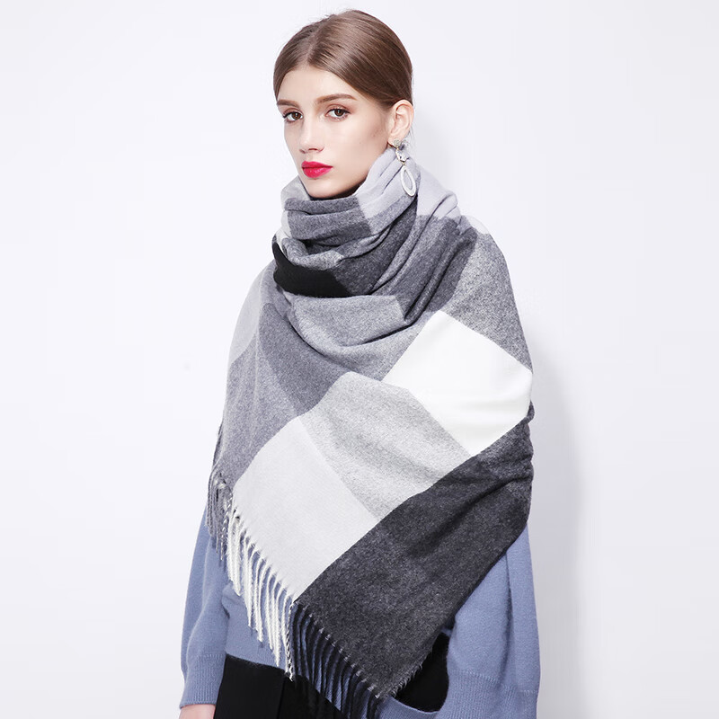 Story of Shanghai autumn winter warm scarf women's casual simple shawl grey white check