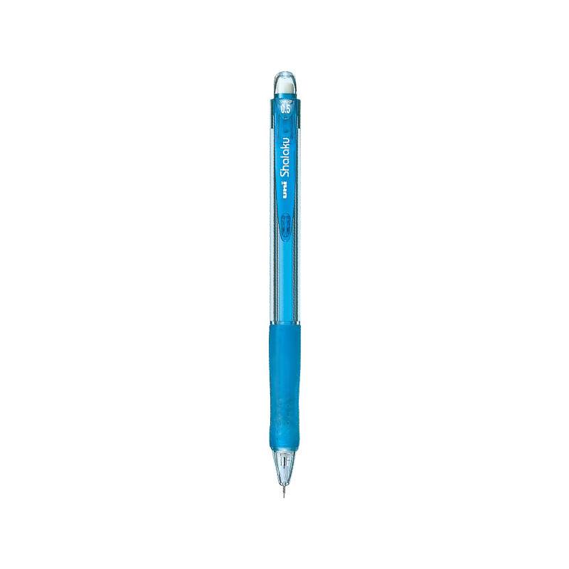 Mitsubishi (UNI) m5-100 mobile pencil 0.5mm student automatic pencil rubber hand holding transparent color rod with rubber erasable pen light blue
