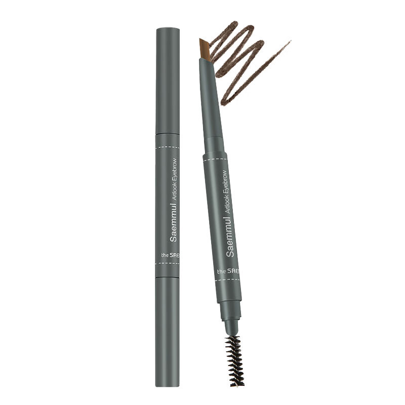 Dexian the SAEM Korean original imported double head automatic rotating eyebrow pen eyebrow brush 02# grayish brown (waterproof, sweat proof, natural and lasting straight eyebrow for beginners)