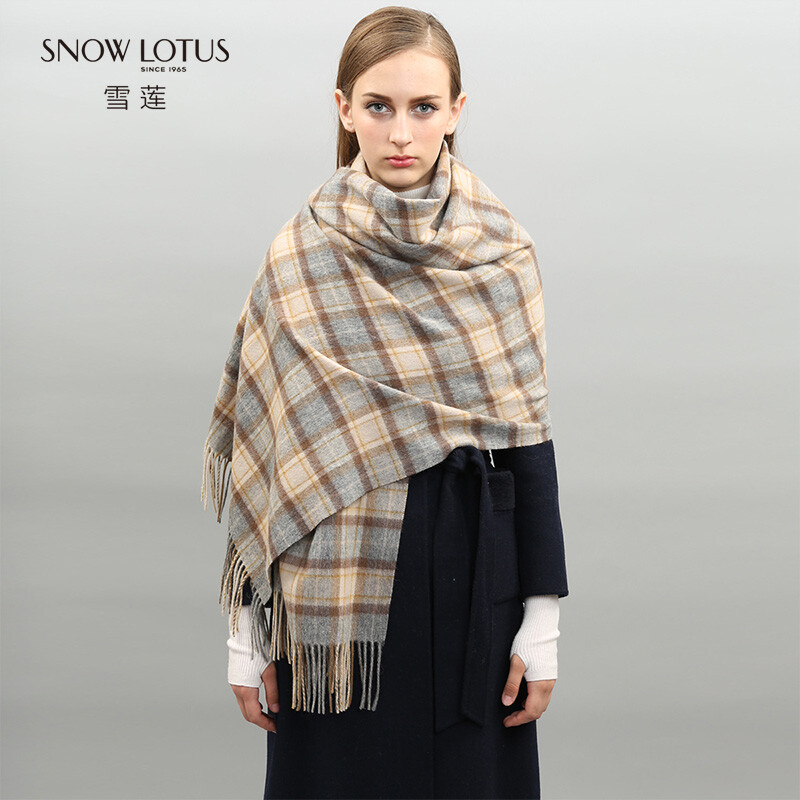 Snow lotus Wool shawl women's Plaid Scarf warm in autumn and winter leisure versatile Spring Festival New Year Birthday Gift grey yellow Plaid 180 * 70cm