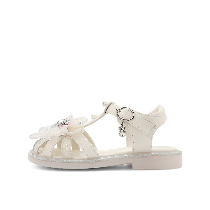 百丽蝴蝶结罗马凉鞋童鞋2023夏季新商场同款休闲猪笼鞋A2303B63 米色 29