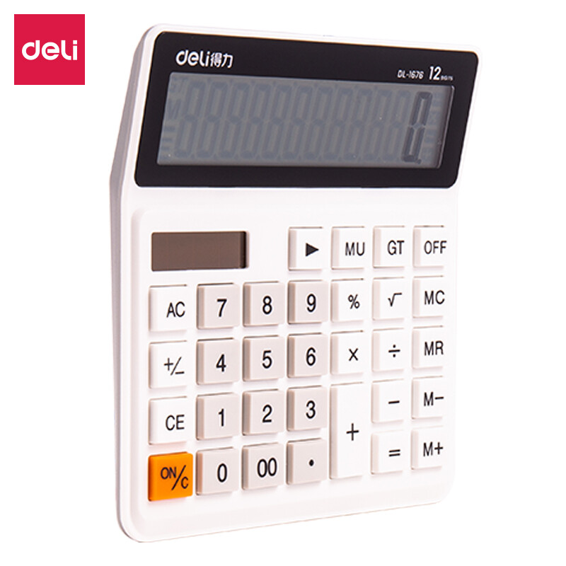 Deli dual power desktop calculator 12 bit widescreen financial calculator white 1676