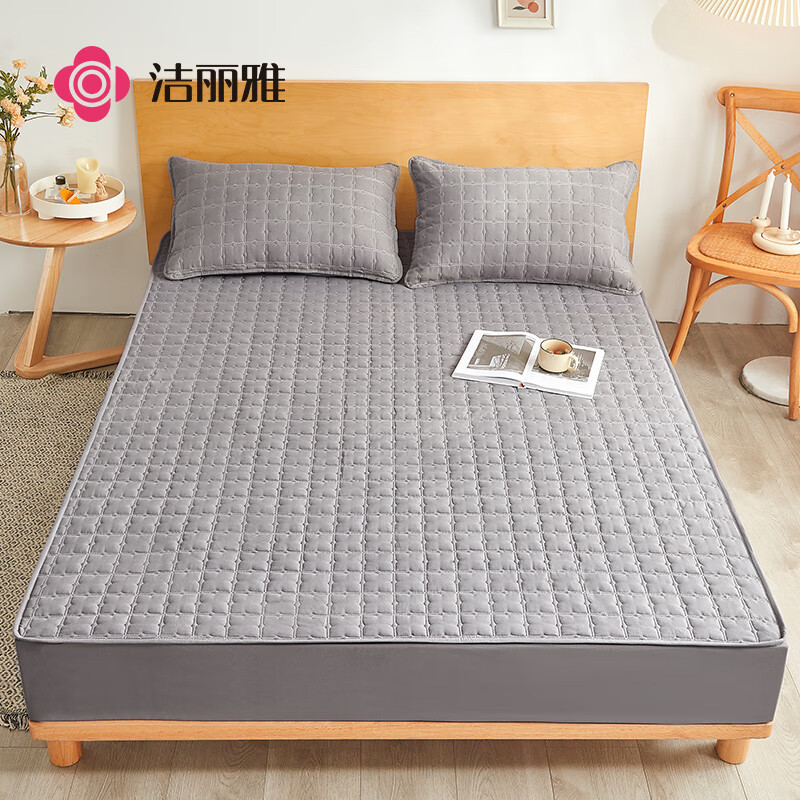 洁丽雅（Grace）床笠可水洗加厚夹棉床罩床单防尘罩 防滑床垫保护套 灰色 1.8米床