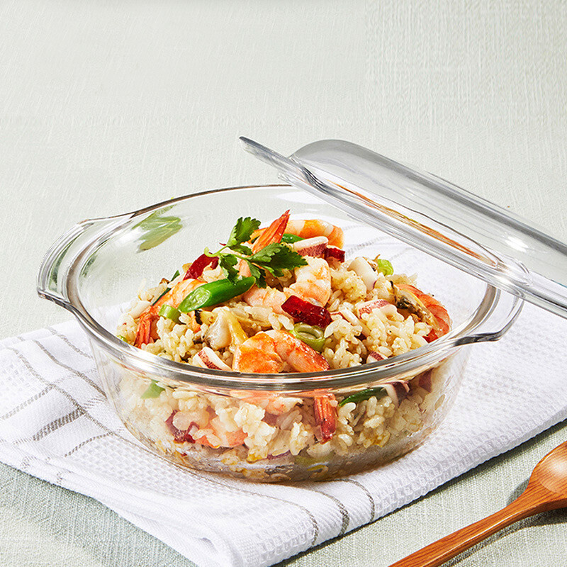 Glasslock Korea imported tempered glass bowl noodles bowl with cover microwave oven heat resistant large fruit salad bowl double ear soup bowl tableware gl2103