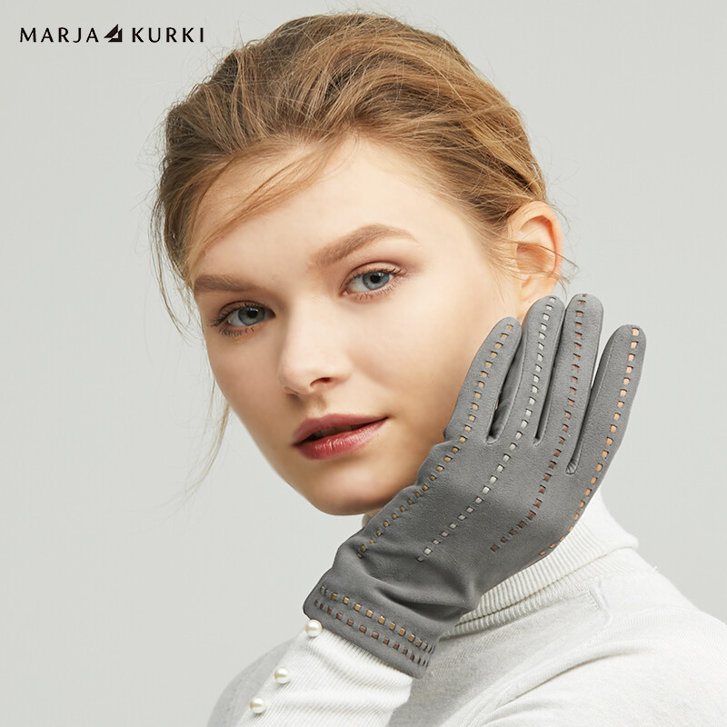 Maria Marja Kurki sheepskin gloves sheepskin splicing warm and windproof solid leather gloves women's gift box shuttle 5cc41l392 gray L